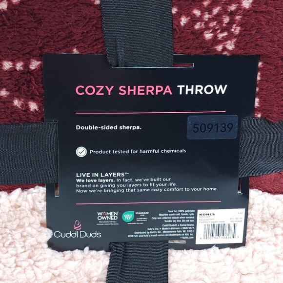 Cuddl Duds Cozy Sherpa Throw Blanket 50" x 60" Reversible Double-Sided Red Pink - Picture 5 of 9